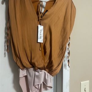 Women's bronze Draped V-Neck Bodysuit size small